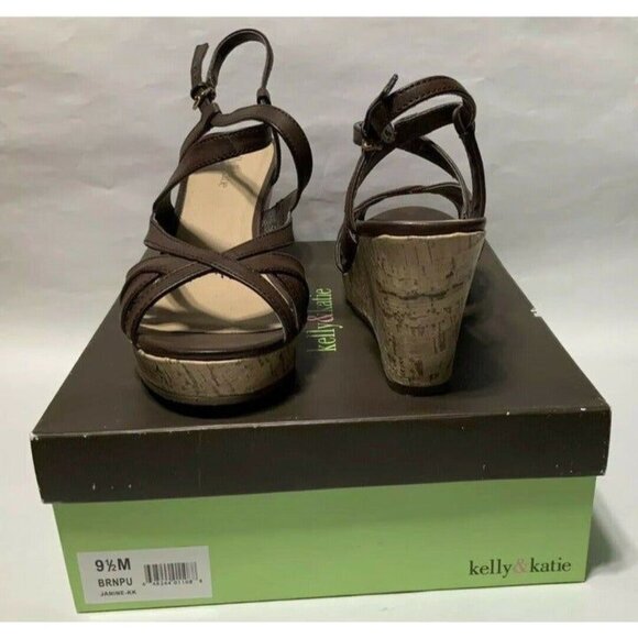 Kellie And Katie Size 9.5M Cork Wedge Heels Brown Janine Straps Adjustable - Picture 1 of 5